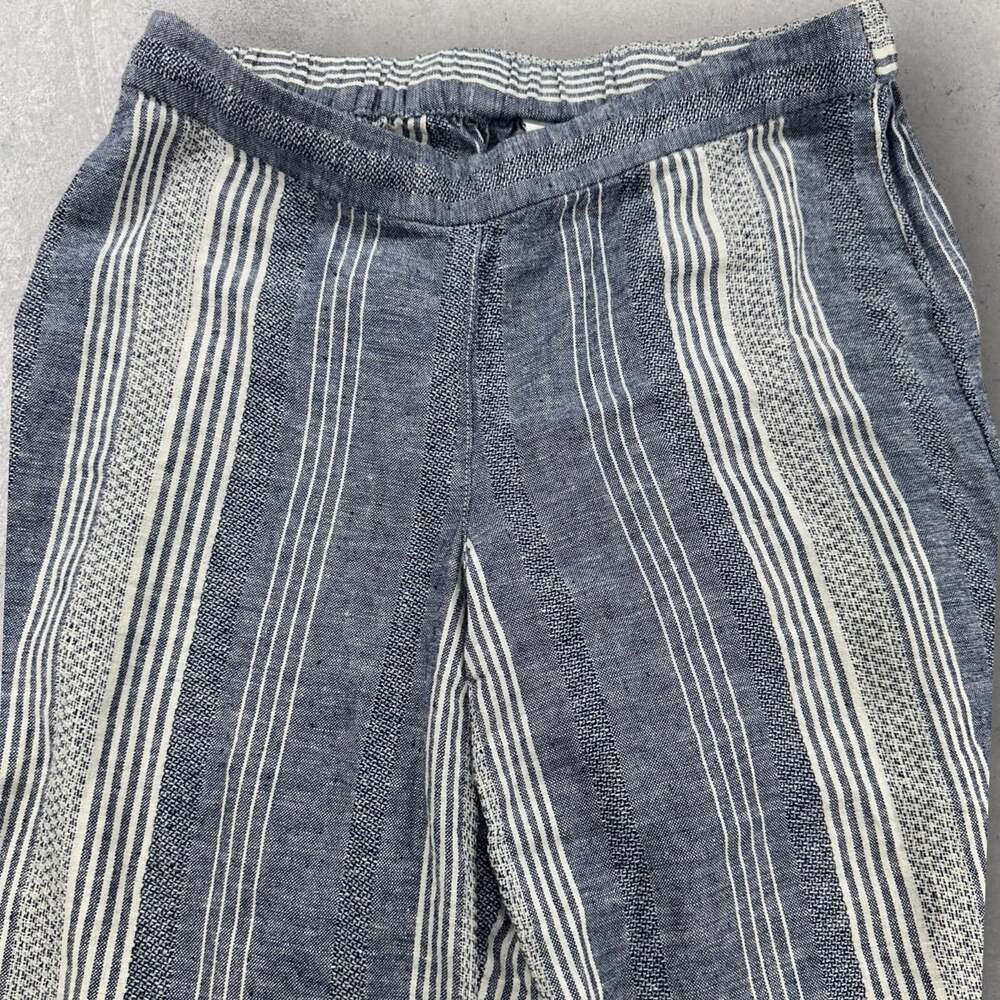 J. Jill Pants Blue And White Striped Cropped Wide Leg Linen Blend Size PS button - Picture 3 of 8